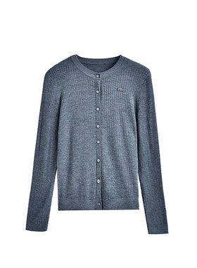 MIIWII末未25秋灰色绵羊毛圆领长袖针织衫修身针织开衫女X253155