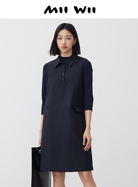 末未MIIWII24春黑色精纺羊毛衬衫领无袖连衣裙L241153