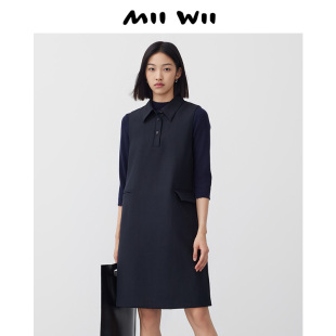 末未MIIWII24春黑色精纺羊毛衬衫 连衣裙L241153 领无袖