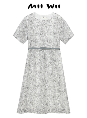 末未MIIWII24夏白底黑花天丝烧花面料连衣裙L242513女士