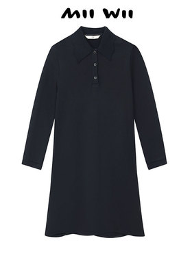 末未MIIWII24春长袖衬衫黑色连衣裙温柔风翻领双面针织呢L241146