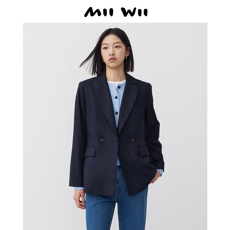 末未深藏青色斜纹西装外套