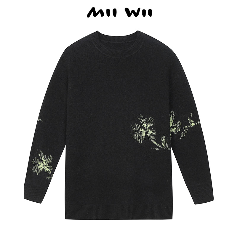 MIIWII/末·未黑色厚套头衫