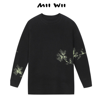 MIIWII/末·未黑色厚套头衫