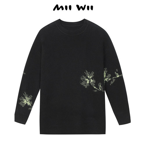 MIIWII/末·未黑色厚套头衫
