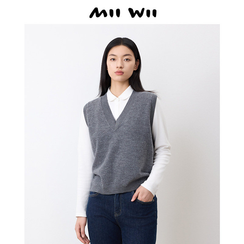 商场同款末未MIIWII24秋灰色简约针织马甲X243322女士