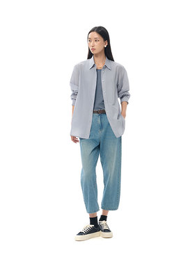 MIIWII末未25秋灰蓝色薄款衬衫领外套挺括量感衬衫外套女W253101