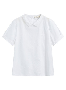 MIIWII末未25夏白色全棉提花格极简文艺风小翻领上衣女S252513