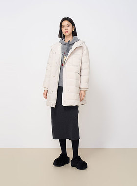 MIIWII末未24冬米色连帽休闲保暖外套中长款茧型羽绒服女R244218