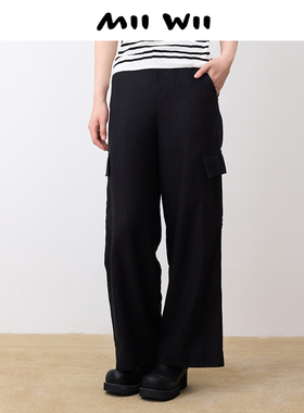 商场同款 末未MIIWII24秋宽松直筒休闲长裤阔腿裤女黑色K243112