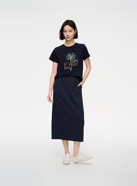 MIIWII末未25夏藏青色筒裙针织半裙后开叉裹身半身裙女Q252518