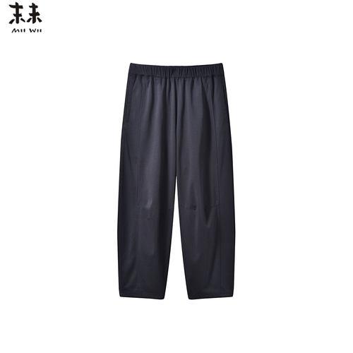 MIIWII末未26夏藏青色显瘦针织宽腿九分裤休闲廓型长裤K262116