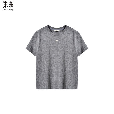 MIIWII末未26春灰色圆领休闲百搭上衣通勤纯色短袖针织衫T261143