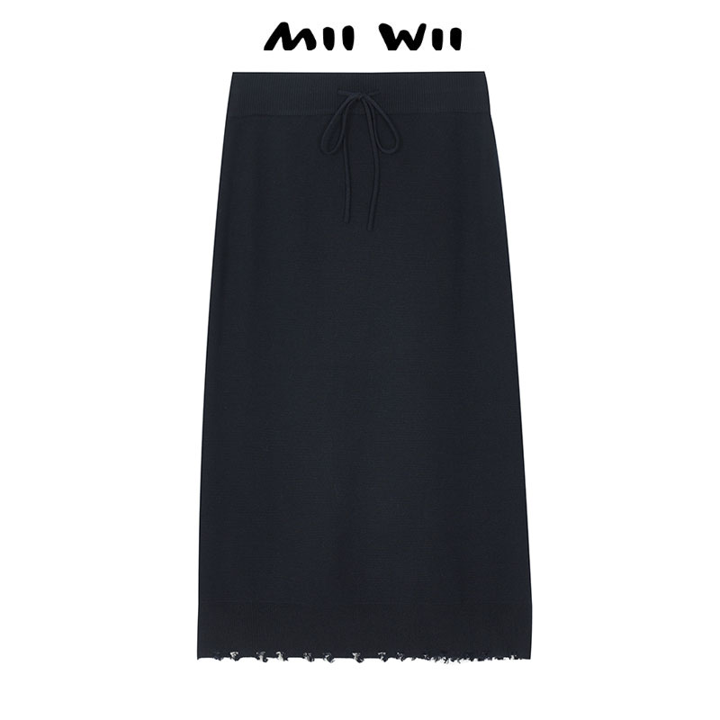MIIWII/末·未黑色羊毛长筒裙