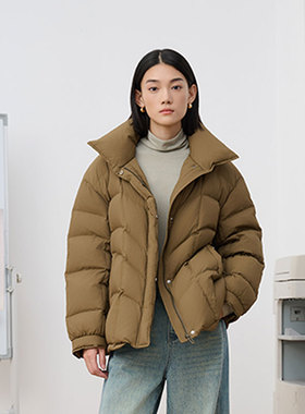 MIIWII末未25冬芥绿色立领短款保暖龟背羽绒服通勤外套女R254216