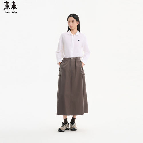 MIIWII末未26春白色亚麻棉料百搭正肩衬衫通勤长袖上衣C261154