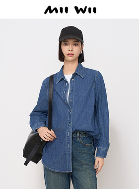 末未MIIWII24冬长袖衬衫新款蓝色牛仔衬衫全棉C244101女士