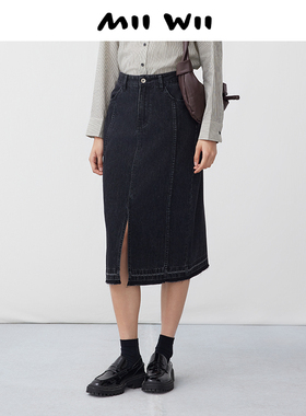 末未MIIWII24夏黑色牛仔半裙Q242225女士