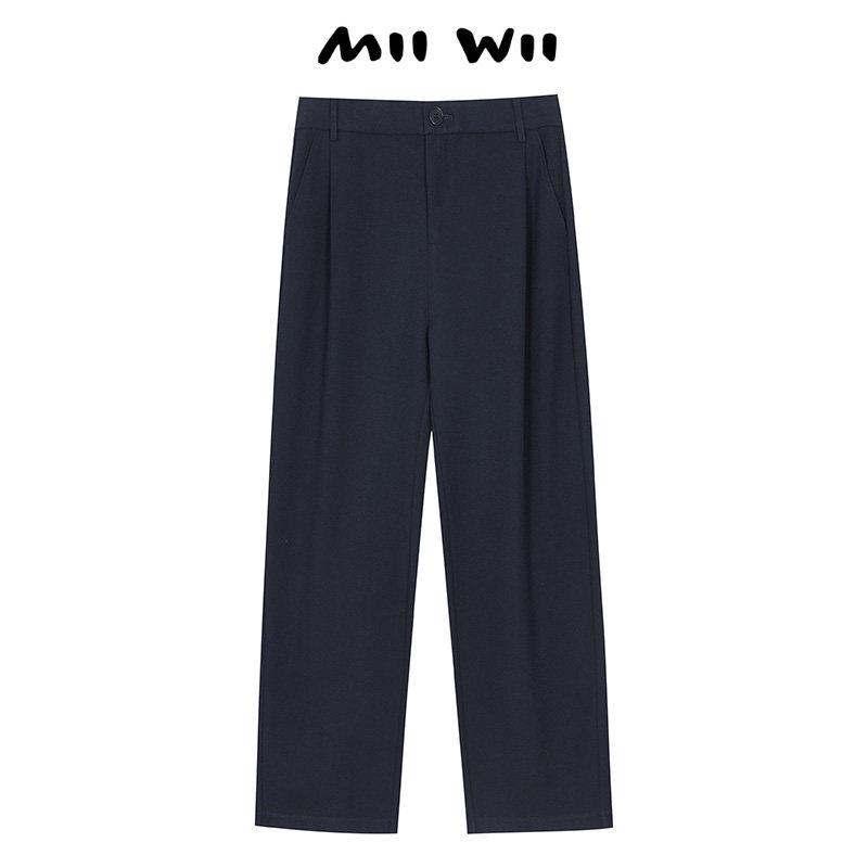 末未MIIWII24冬藏青色斜纹料百搭宽腿裤K244107女士