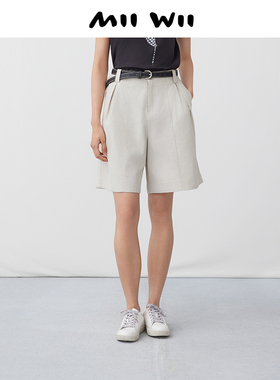 末未MIIWII24夏米灰色棉亚麻短裤K242404女士