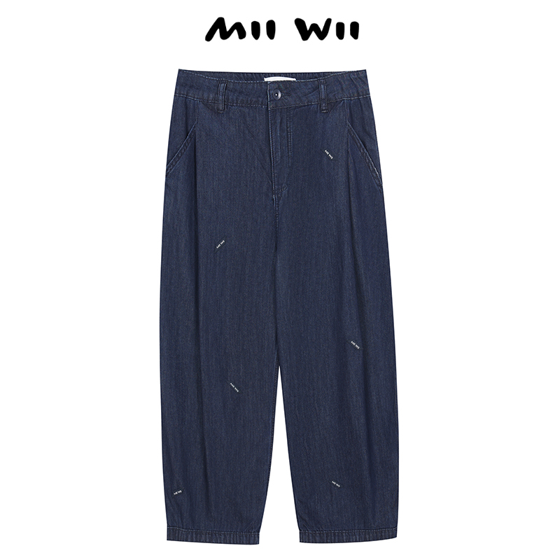 末未深蓝色MIIWII标牛仔宽腿裤