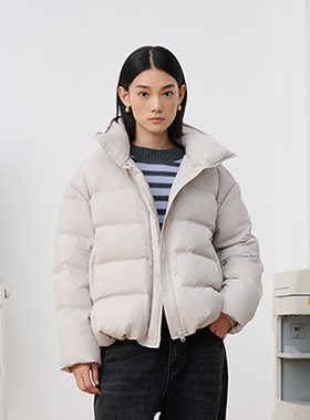 MIIWII末未25冬浅灰色立领百搭简约外套短款龟背羽绒服女R254147