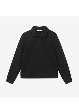 MIIWII末未25冬黑色衬衫领套头衫百搭长袖花纱针织上衣女S254336