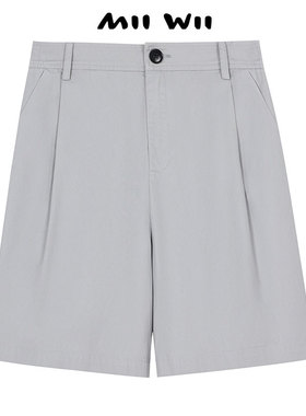 末未MIIWII24夏浅灰色全棉斜纹短裤K242320女士