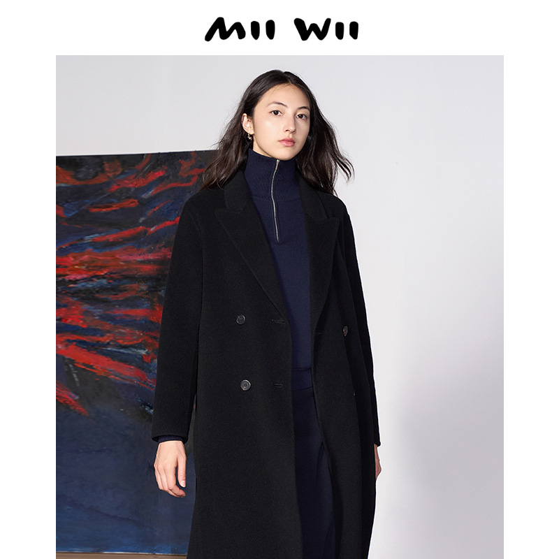 MIIWII/末·未黑色双面呢长大衣