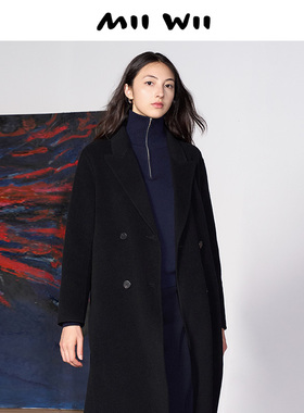 【断码清仓】末未MIIWII23冬黑色双面呢长大衣女D234501