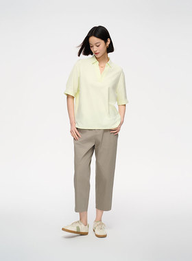 MIIWII末未25夏浅绿色通勤V领短袖简约针织上衣女S252318