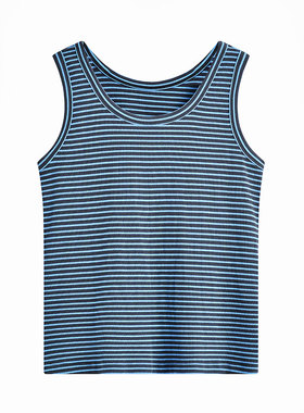 MIIWII末未25秋灰蓝条纹圆领背心叠穿针织背心内搭上衣女T253125