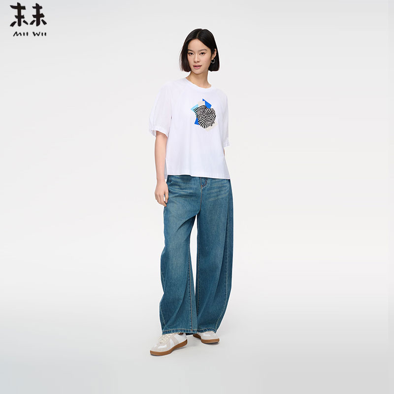 MIIWII末未25夏白色简约宽松上衣百搭圆领T恤针织短袖女S252621