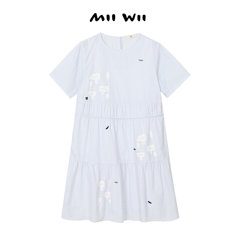 MIIWII/末·未浅灰蓝印图连衣裙