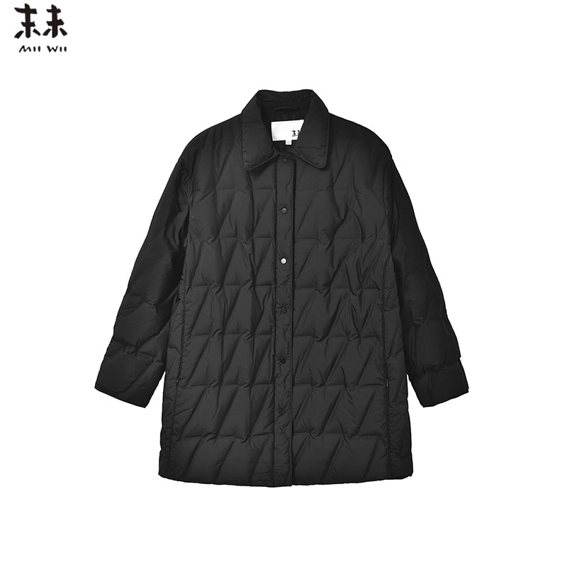 MIIWII末未24冬黑色简约百搭通勤外套保暖翻领羽绒服女R244313