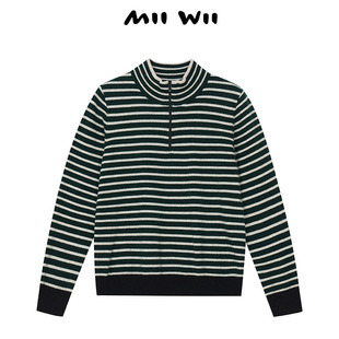 末未MIIWII24冬新款 X244145女士 绿米条通勤休闲针织套头衫
