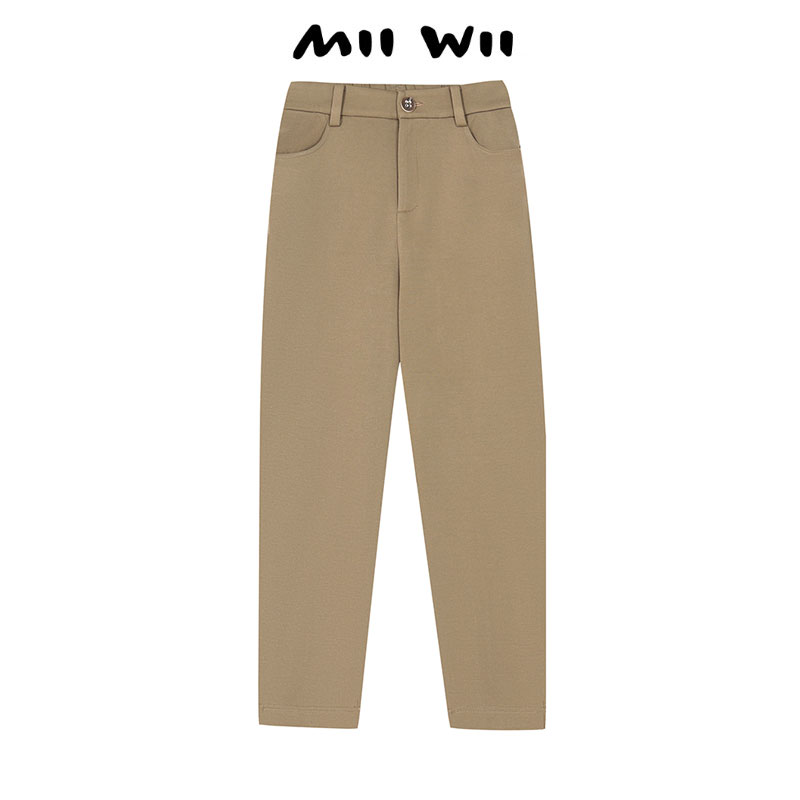 MIIWII/末·未卡其色棉针织长裤