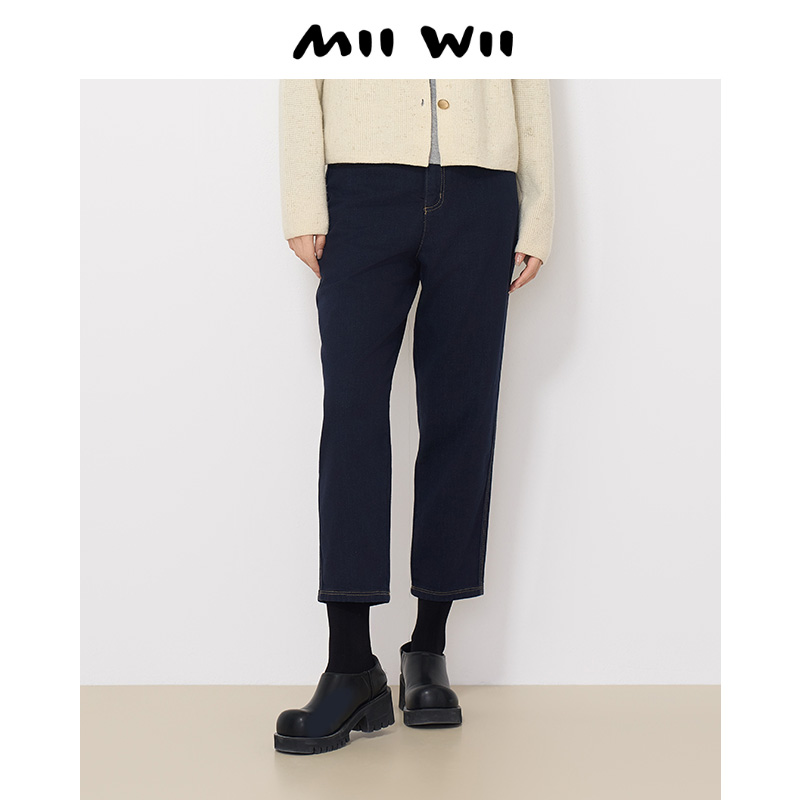 末未MIIWII24冬深蓝直筒显瘦牛仔裤K244308女士