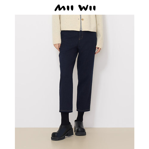 末未MIIWII24冬深蓝直筒显瘦牛仔裤K244308女士