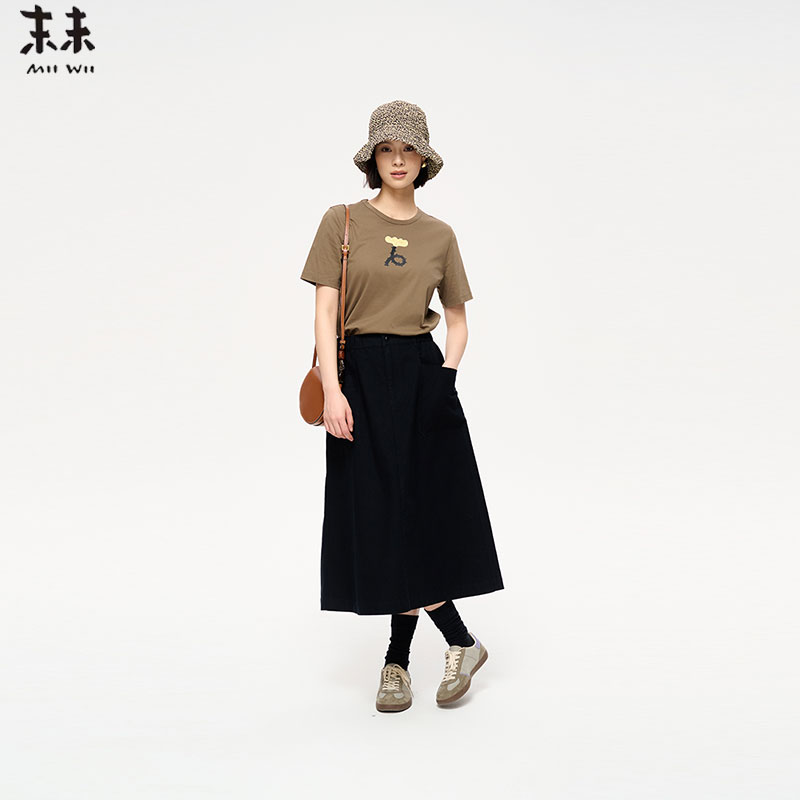 MIIWII末未25春全棉咖色针织印图上衣T251146