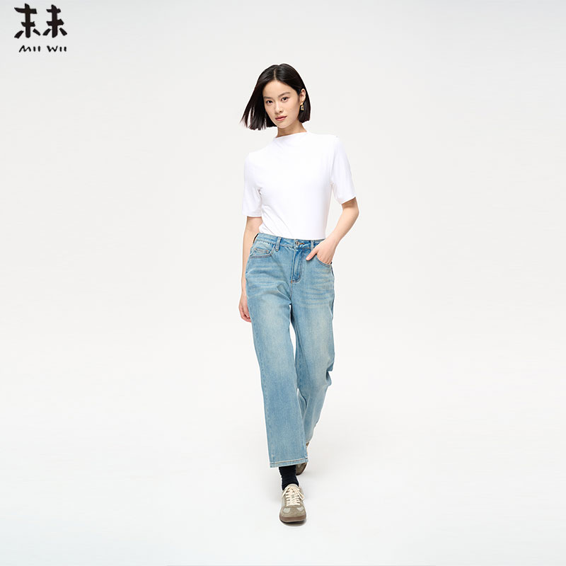 MIIWII末未25春白色高弹半高领针织上衣T251136