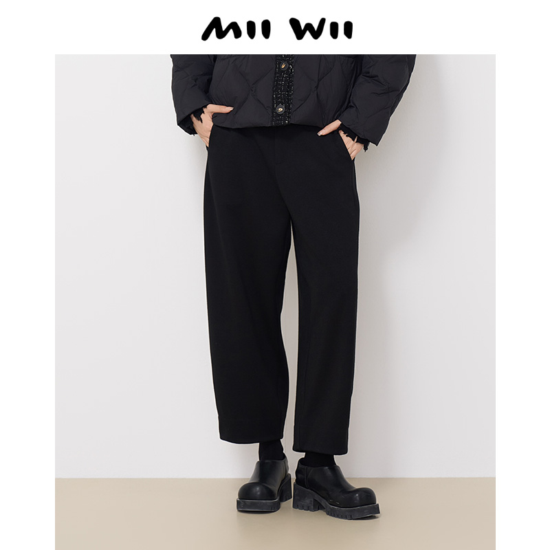 MIIWII末未24冬新款黑色通勤针织女士宽腿裤K244611