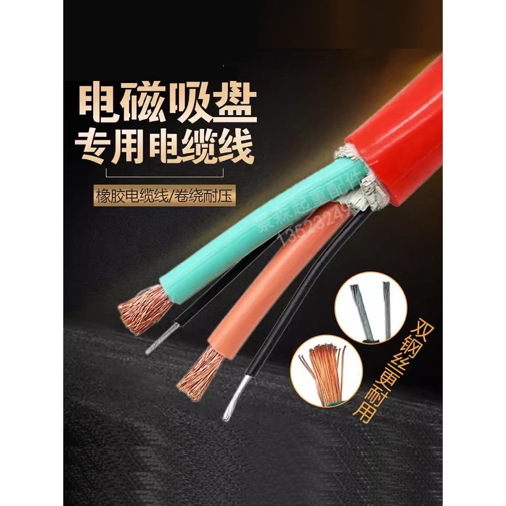 行车起重机电磁吸盘专用2芯电缆线2*10/2*16/2*25平方带钢丝铜线