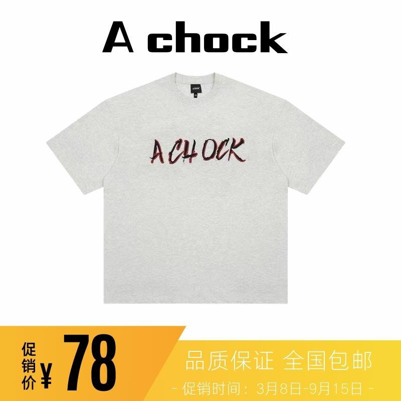 【Achock店】潮牌原创设计刺绣logo短袖情侣圆领套头打底t恤