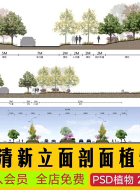 景观小清新树木psd植物PS平面立面剖面效果图海绵城市规划素材