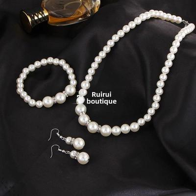 pearl Bridal jewelry necklace Women Earrings Bracelet Set