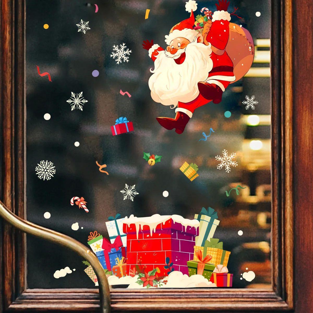 Double-sided Vision Christmas Window Stickers Snowman Santa