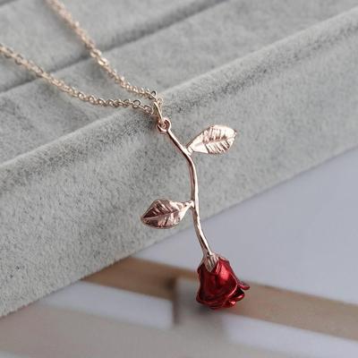 Rose Flower Pendant Necklace Valentine Gifts Women Jewelry