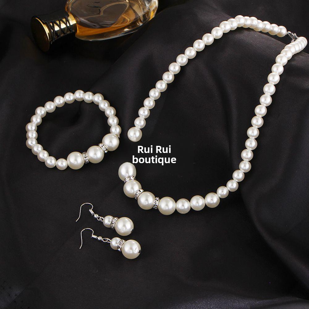 pearl Bridal jewelry necklace Women Earrings Bracelet Set