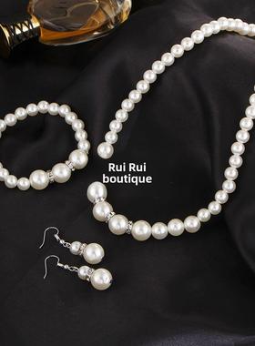 pearl Bridal jewelry necklace Women Earrings Bracelet Set